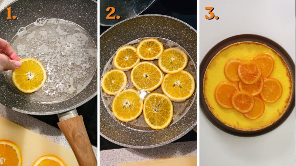 slaganje naranče na cheesecake
